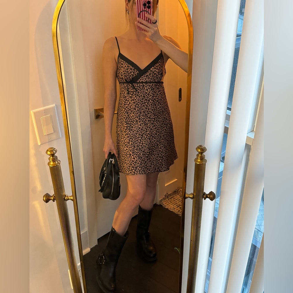 Leopard Print Slip Dress with bow detail